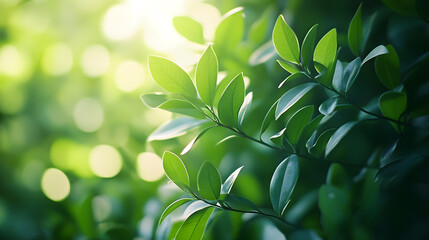 Obraz premium Fresh green leaves shine in the sunlight creating a tranquil scene in nature Greenery evokes a sense of peace.
