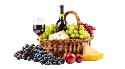 Elegant Wine and Gourmet Picnic Arrangement on a Striking Black Background