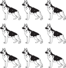 Silhouette German Shepherd Vector Illustration on White Background. 