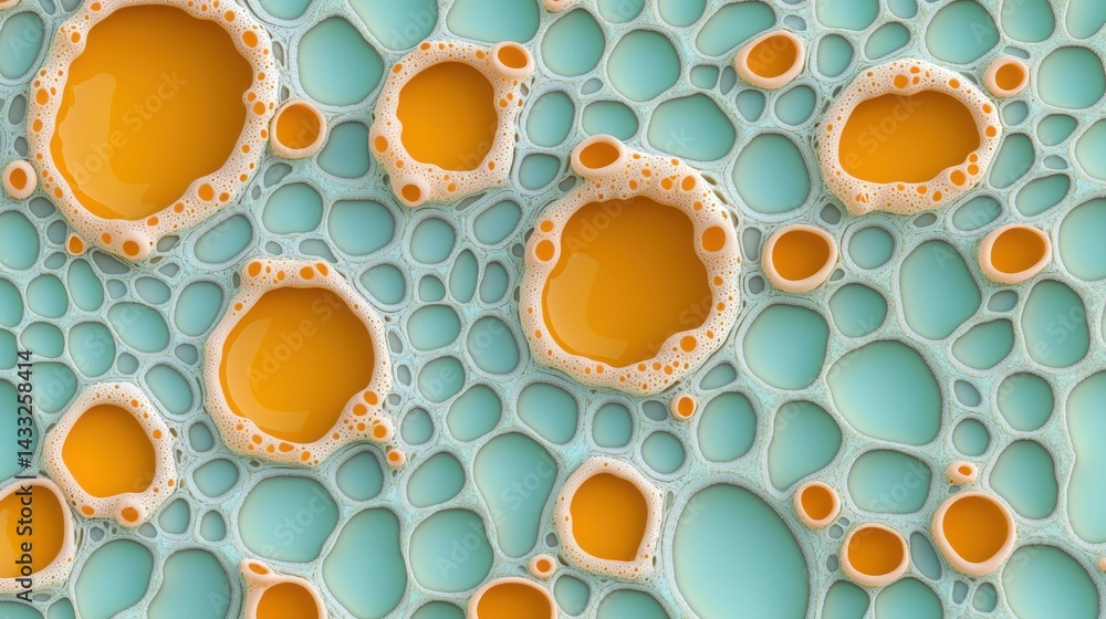 Poster a 3d rendering of a honeycomb pattern with orange and white colors.