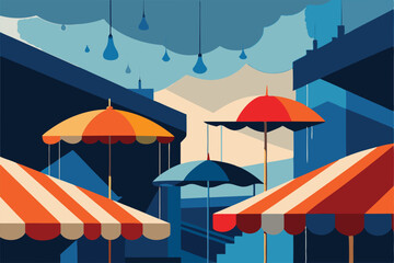 rain cascading down treehouse roof (1).eps, rain bouncing off marketplace umbrellas