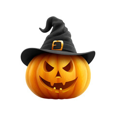 Spooky halloween pumpkin with witch hat against dark backdrop illustration