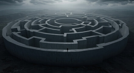 Dark Labyrinth: Aerial View of Endless Maze in Urban Dystopia with Ominous Atmosphere