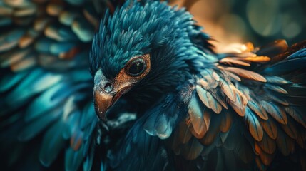 Obraz premium Majestic blue bird with detailed feathers