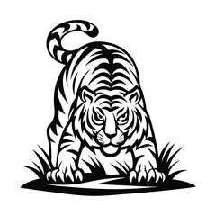 Silhouette Tiger Prowling, Black Stripes, Wild Animal, Isolated Feline, Stalking 84