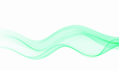 Mint colored wave. Abstract, smooth, transparent, wave design element. The mint neon-colored wave moves in a curved smoky stream.