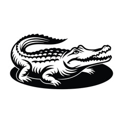 Black and White Alligator Silhouette, Sharp Teeth, Scales, Reptile, Isolated Shape