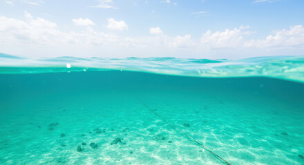 Obraz premium Underwater Photography: Split-Level View of Tropical Seascape with Crystal Clear Waters