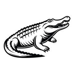 Alligator Silhouette with Open Mouth Showing Teeth, Isolated On White Background
