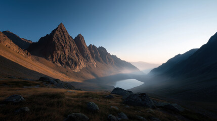 majestic mountain peaks at sunrise