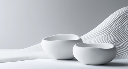 White modern bowls on abstract background