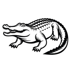 Alligator Silhouette Reptile Profile with Sharp Teeth and Scaled Skin in Black Ink