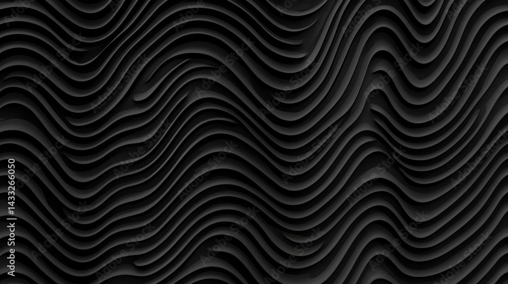 Poster a black and white abstract design with a wave-like pattern.
