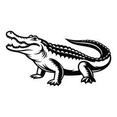 Bold Alligator Silhouette, Open Mouth, Scales Texture, Wildlife Creature, Strong Design