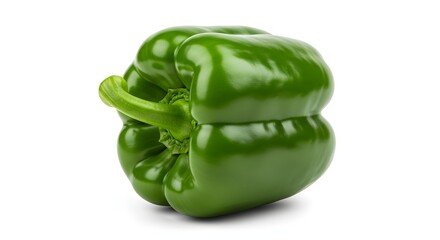 Green Bell Pepper: A vibrant green bell pepper, showcasing its plump, smooth, and glossy skin with a crisp, refreshing texture. Perfect for adding a burst of color and flavor to any dish. 