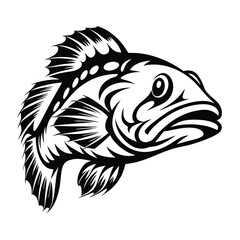 Isolated Fish Drawing Monochrome Stylized of Underwater Animal