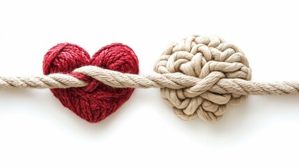 Heart, brain, rope connected show balance, emotion, intellect, passion, reason and thought.