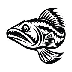 Black and White Decorative Ornamental Fish Design, Aquatic Animal, Sharp Teeth, Fauna