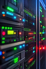 Obraz premium Colorful led lights on server racks in a data center