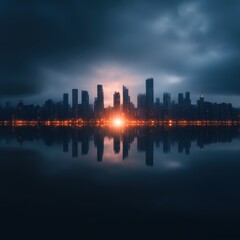 Fototapeta premium City skyline reflecting at night