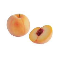 Fresh and juicy peach halves on white background.