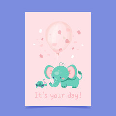 Birthday Hand Drawn Flat Pink Greeting Card