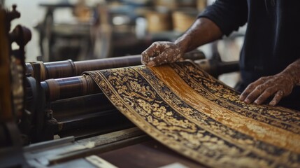 Craftsman working on traditional textile