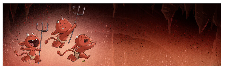 Funny red devils with trident