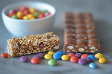 homemade granola bar displayed next to a candy bar