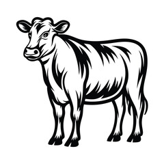 Simple Black and White of a Standing Dairy Cow in Full View Style
