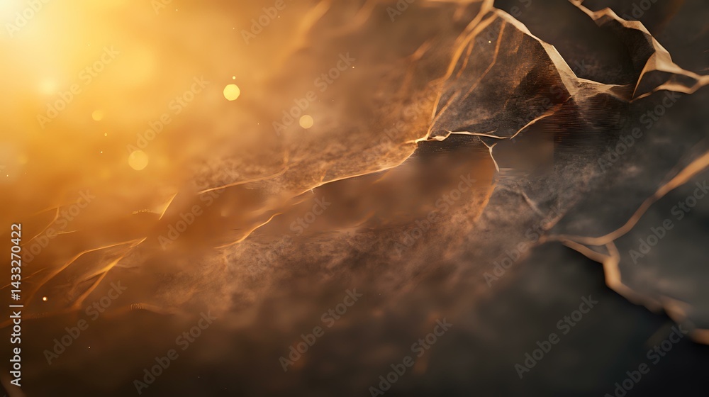 Poster ethereal golden light illuminates delicate translucent layers creating dramatic abstract composition