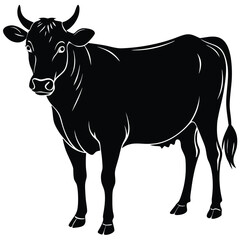 Black Cow Standing Silhouette, Farm Animal Art, Bovine Clipart Design