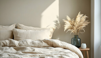 Serene bedroom interior soft light minimalist design