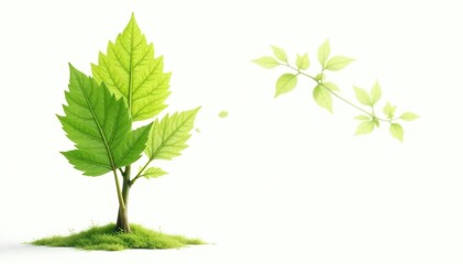 Obraz premium Isolated sapling, vibrant green leaves, pristine white, ecology, texture