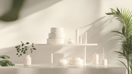 Minimal cosmetic platform in warm light