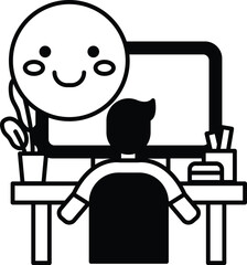 man is sitting at a desk with a computer monitor in front of him