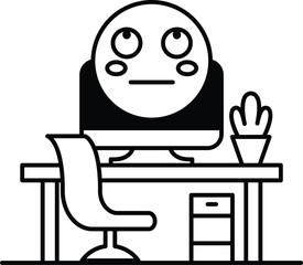 cartoon face is staring at a computer monitor