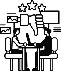 men sitting at a table with a thumbs down gesture on the table