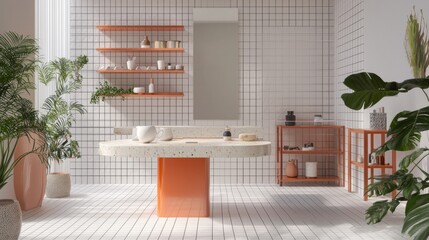 Modern bathroom with coral accent design