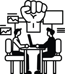 men sitting at a table with a fist on top of it