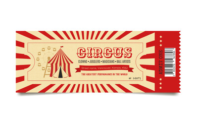 shabby retro circus ticket, vintage invitation to a show