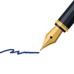 Fountain pen writing blue ink line on white background vector illustration 