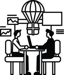 men sitting at a table with a laptop in front of them