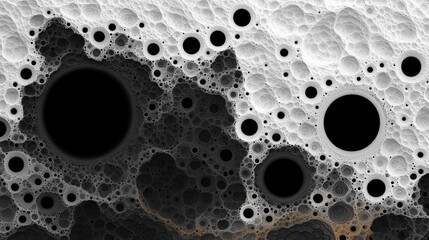 A black and white abstract image with a complex, organic texture.