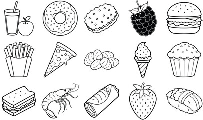 Black and White Food Icons Set