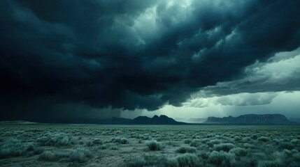 Dark Storm Clouds Rolling Over Distant Mountains