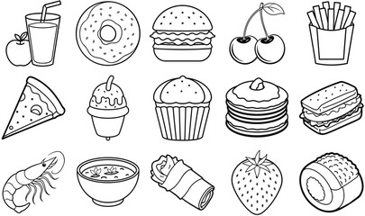 Black and White Food Icons Set