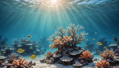 Obraz premium Vibrant Coral Reef with Rich Marine Biodiversity and Underwater Life