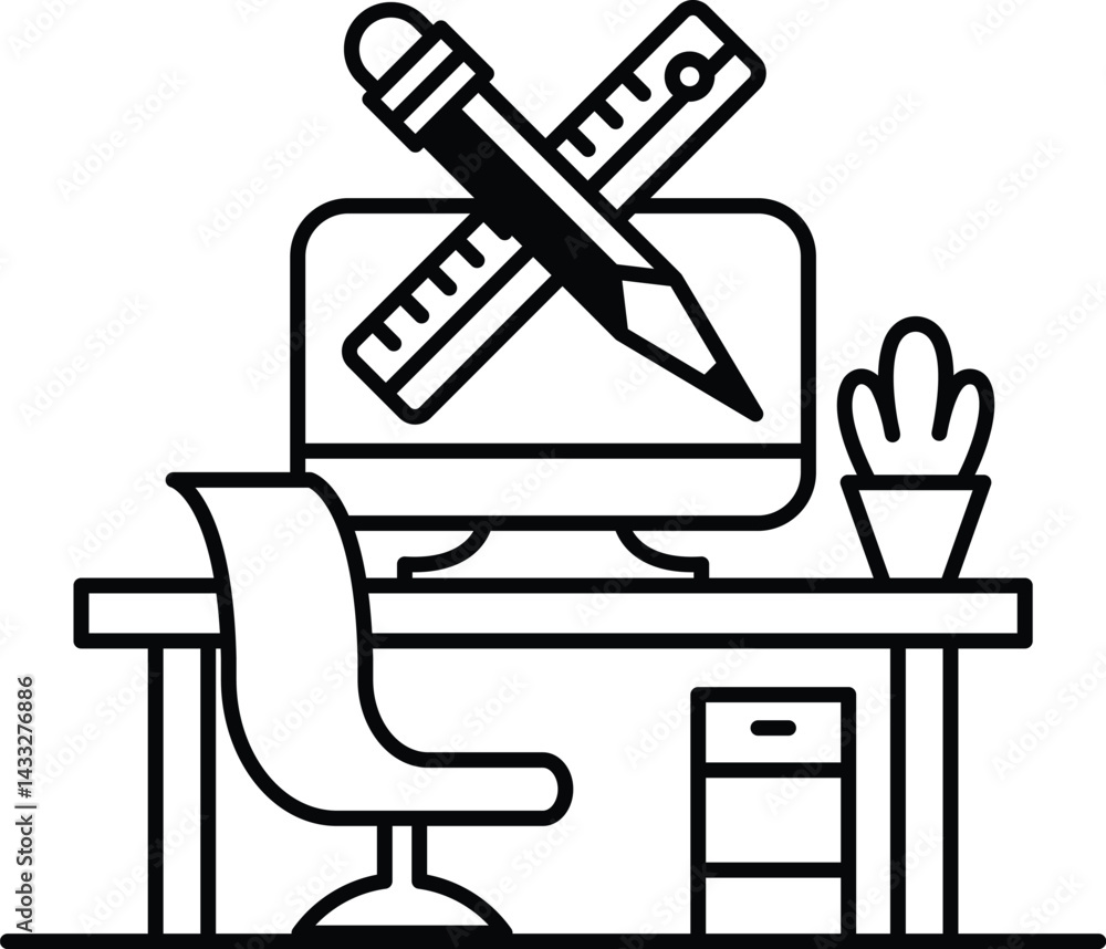 Poster computer monitor with a pencil and ruler on it
