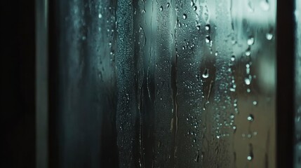 Obraz premium Rain droplets on window with moody reflections